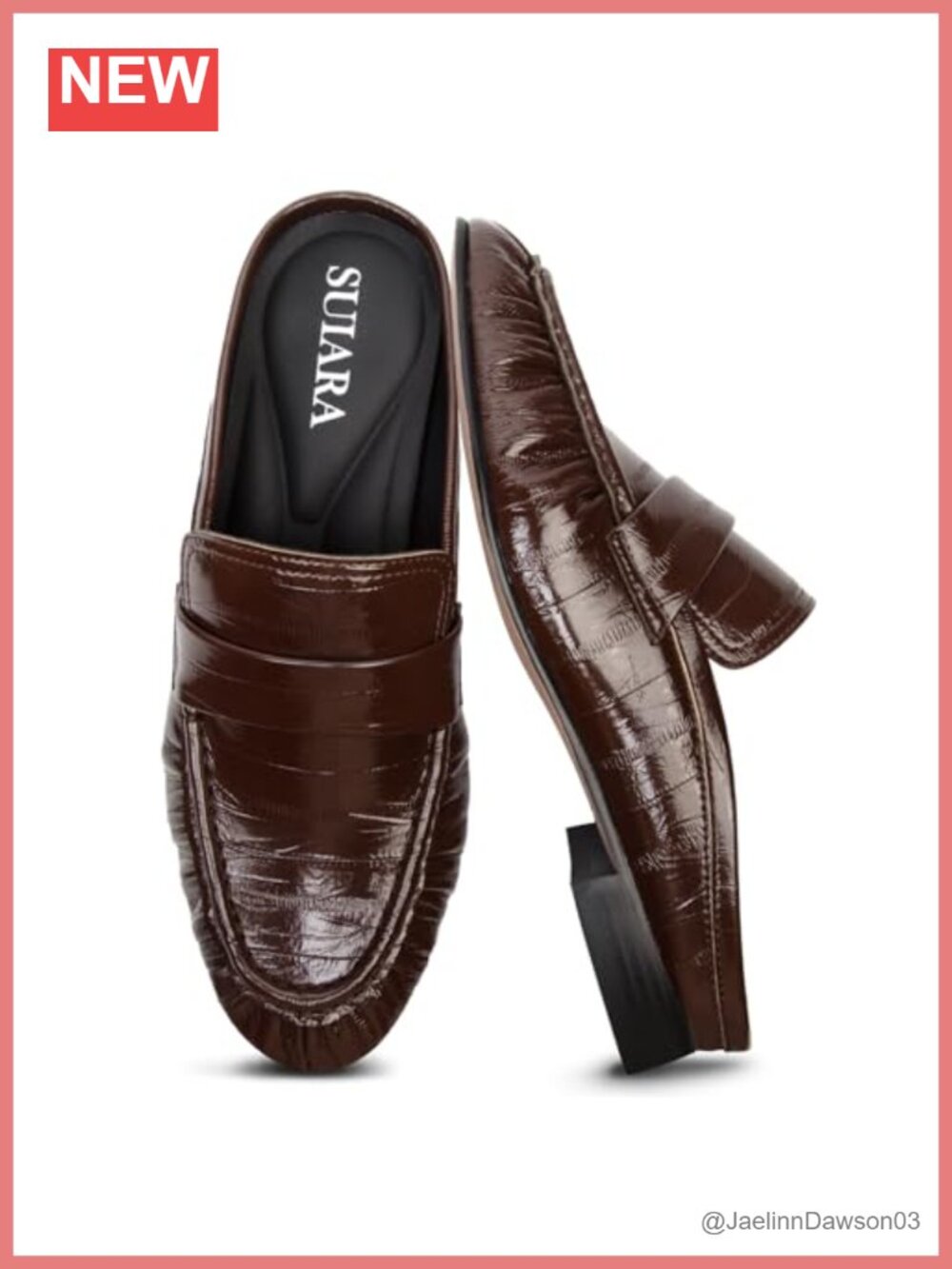 Women's Chunky Heel Loafer Mules Slip-On Round Toe PU Leather Casual Shoes